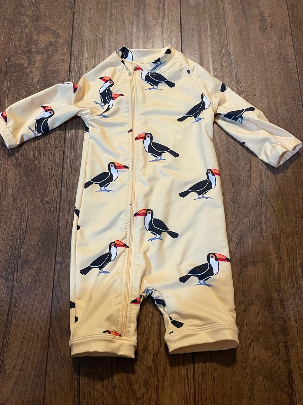 Kids Yellow Toucan Print One-Piece Swimsuit